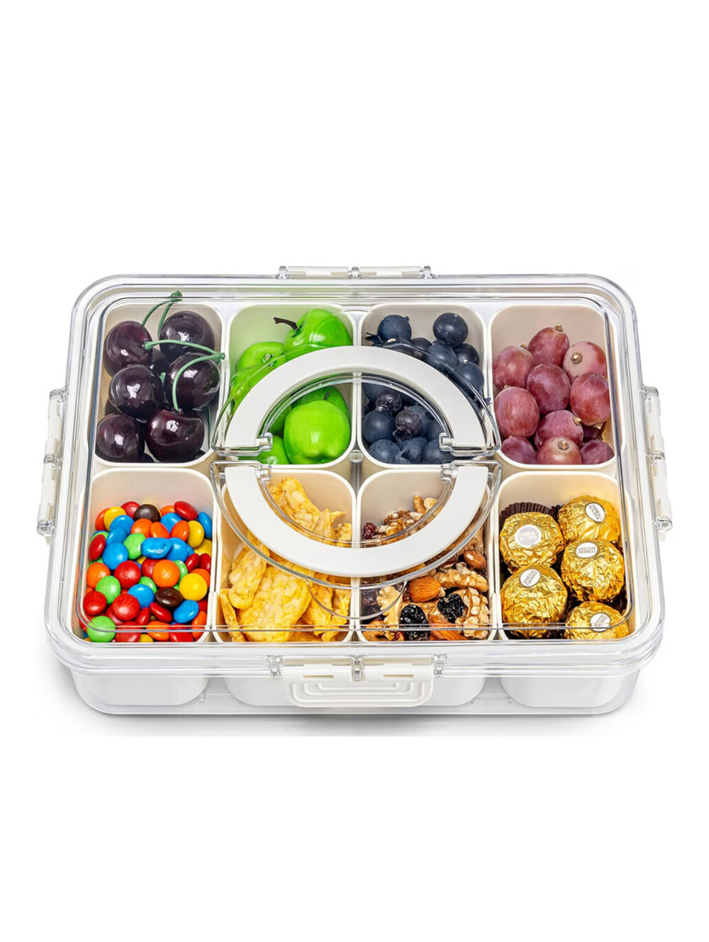 Pure Future Air-Tight Snack Box Container Divided Serving Tray with Handle
